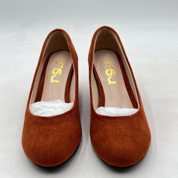 FSJ Brown Suede Wedges Heels for Women Closed Toe Slip On Shoes Dressy Pumps - Picture 2 of 7